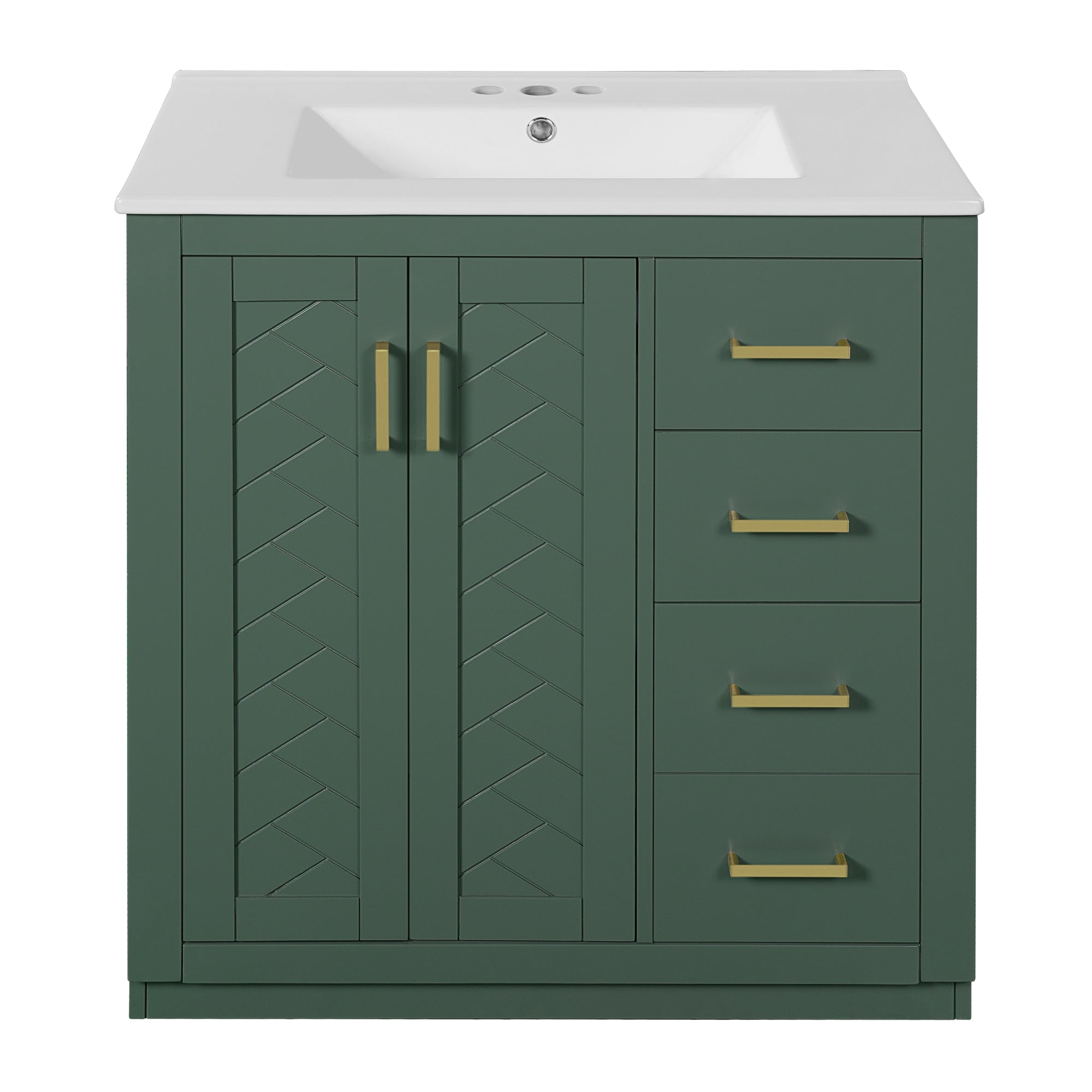 VanityFus 30-in Green Bathroom Vanity Single Sink Combo with Ceramic Top Undermount 2 Soft Close Doors 3 Drawers